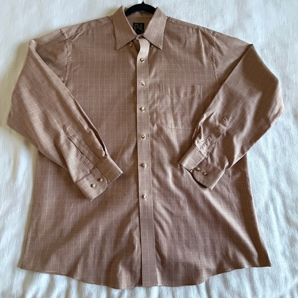 Jos. A. Bank Shirt Mens L Brown Check Traveler's Collection Cotton Casual Office